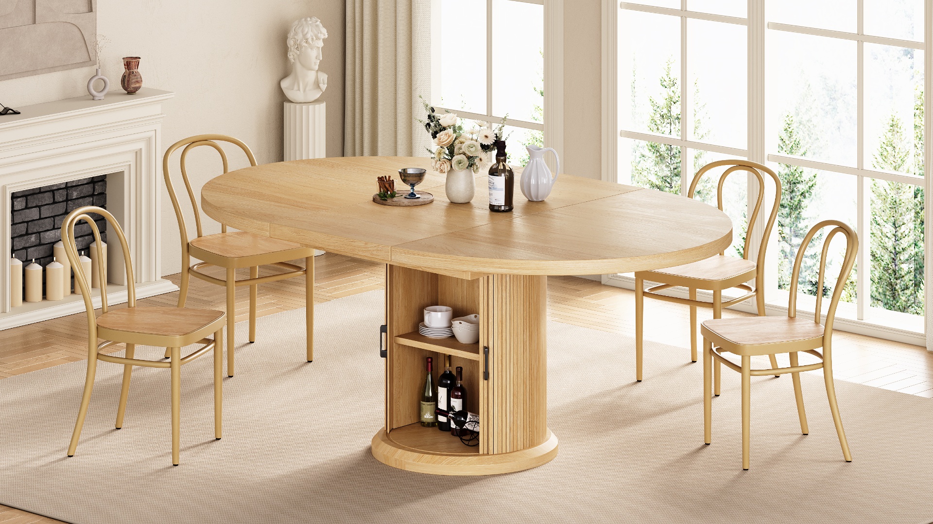 Amazon.com - Jocoevol 47″–63″ Extendable Round Dining Table for 4